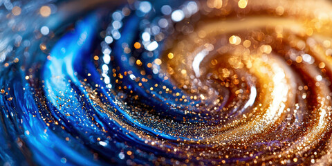 A swirl of blue and gold glitter