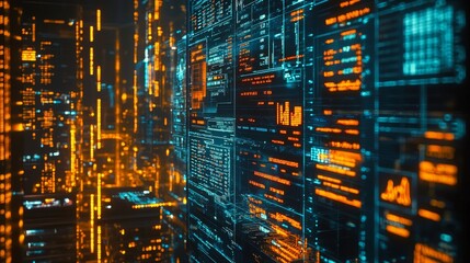 An illustration of financial data graphs and charts, a report on marketing research development planning, a management strategy analysis and an accounting floor plan.