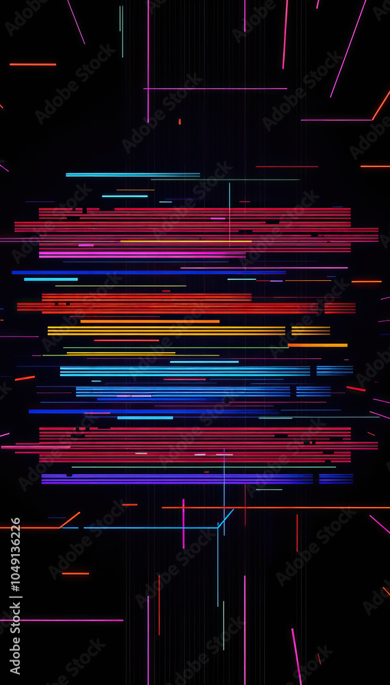 multicolored glitch effect with horizontal digital lines on black ...