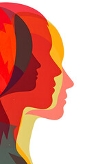 Wall Mural - Abstract colorful overlapping head profiles pattern isolated with white highlights, png