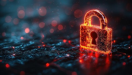 Glowing Digital Lock on a Circuit Board Background