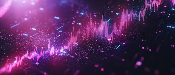 Poster - Abstract Neon Line Chart with Glowing Particles