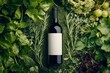 © anzodesign - Elegant wine bottle surrounded by fresh herbs on a grassy surface for natural presentation