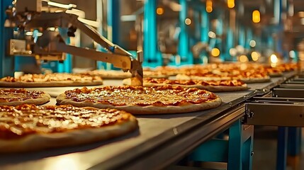 Leinwandbilder - Automated Conveyor System Packaging Frozen Pizzas for Efficient Retail Distribution and Supply Chain Logistics