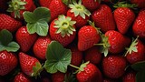 Close-up background of fresh red strawberries. Top view and flat