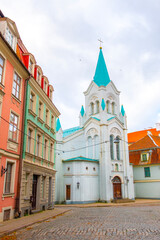 Wall Mural - Old street in old Riga. The city is capital of Latvia that is well known to be a very popular tourism destination in the Baltic region