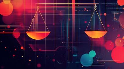 Abstract scales of justice with a digital background.