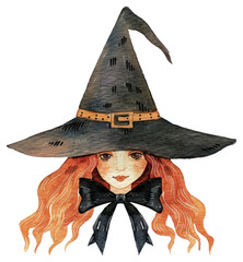 Canvas Print - PNG A witch illustration watercolor halloween.