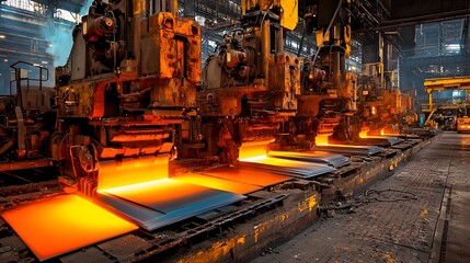 Aufkleber - Hydraulic press shaping and forming metal sheets into various shapes and patterns in an industrial manufacturing workshop or factory setting