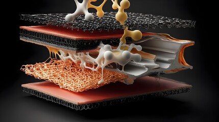 Fototapete - Intricately Stacked and Peeled Apart Graphene Layers in a Futuristic 3D Digital the Unique Atomic Structure Conductive Properties and Potential Applications of this Advanced Carbon Based Nanomaterial