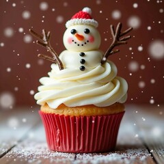 Canvas Print - christmas cupcake with snowman