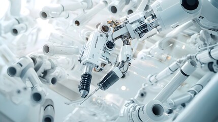 Aufkleber - Robotic arm skillfully handling and maneuvering PVC pipes within a high tech industrial production facility