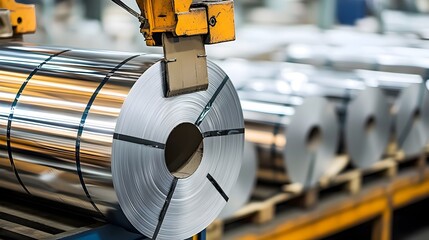 Poster - Robotic arms meticulously packaging aluminum sheets for efficient shipment and transportation in a modern industrial manufacturing setting