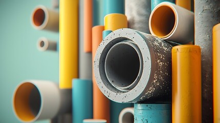 Leinwandbilder - Rows of vividly colored PVC pipes and tubes in a variety of diameters and lengths arranged in an organized grid like pattern  These industrial materials are commonly used in construction plumbing