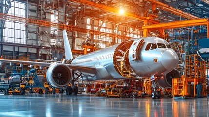 Poster - Seamless aluminum sheets being prepared and processed for use in aviation manufacturing and production  The smooth shiny metal material is essential for constructing aircraft and aerospace components