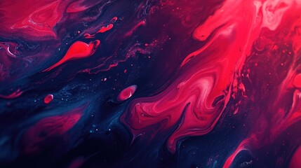 Abstract Swirling Red and Blue Paint with Glittering Texture