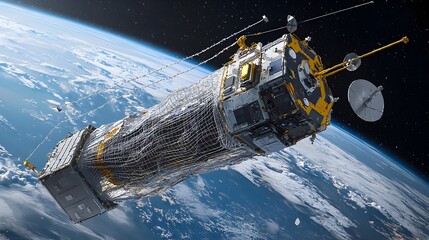 Poster - Spacecraft Deploying a Large Net to Sweep and Collect Floating Space Debris in Orbit for Environmental Sustainability and Hazard Mitigation in Space
