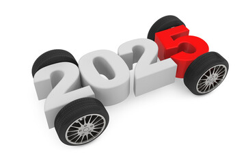 Poster - 2025 Year Concept with Car Wheels. 3d Rendering