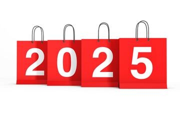 Wall Mural - Shopping Bags with 2025 New Year Sign. 3d Rendering