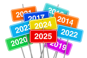 Poster - 2025 New Year Color Signs. 3d Rendering