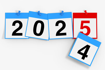 Poster - New 2025 Year Start Concept. Calendar Sheets with 2025 New Year Sign. 3d Rendering