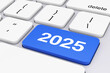 © doomu - Blue 2025 New Year Key on White PC Keyboard. 3d Rendering