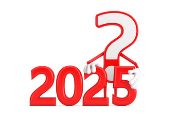 Aufkleber - Question Mark Sign Cartoon Character Person Mascot with Red 2025 New Year Sign. 3d Rendering