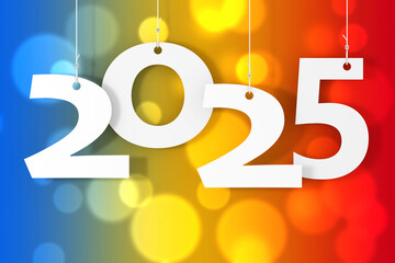 Poster - Hanging on Ropes New 2025 Year Sign. 3d Rendering