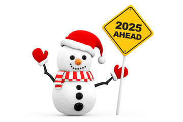 Aufkleber - Snowman with 2025 New Year Ahead Sign. 3d Rendering