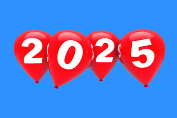 Poster - New Year Concept. Red Christmas Balloons with 2025 Sign. 3d Rendering