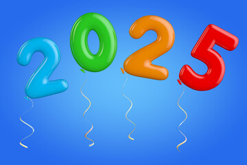 Aufkleber - Multicolour Balloons as 2025 New Year Sign. 3d Rendering