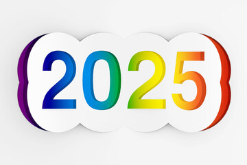 Poster - 2025 Happy New Year Sign Cut from Paper. 3d Rendering