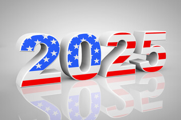 Poster - New Year 2025 Sign as USA Flag. 3d Rendering
