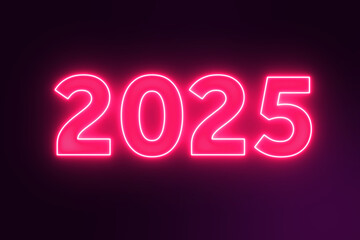 Poster - 2025 New Year Neon Text Closeup. 3d Rendering