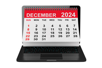 Poster - 2024 year calendar. December calendar over laptop screen. 3d rendering