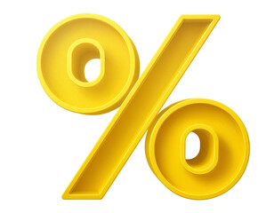  Yellow 3D percent discount sign on an isolated background, representing a voucher gift in vector illustration format