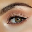 © Irina Ukrainets - This close-up image showcases a beautifully enhanced eye with flawless makeup. The radiance creates an artistic touch. Ideal for beauty blogs and cosmetic promotions. AI