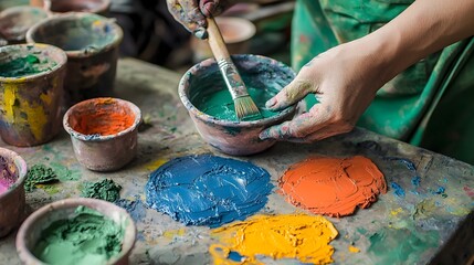 Aufkleber - Vibrant mixing of pigments to create a diverse range of vibrant colors and patterns for unique and tile designs