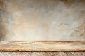 Poster - Rustic Wooden Surface with Textured Neutral Background for Product Display : Generative AI