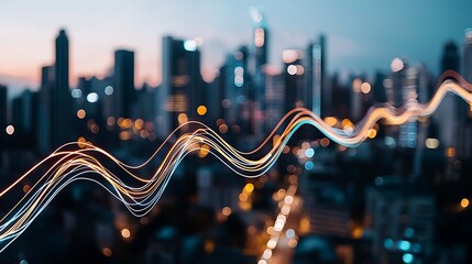 Poster - City Financial Growth Concept with Blurred Skyline and Data Graph : Generative AI