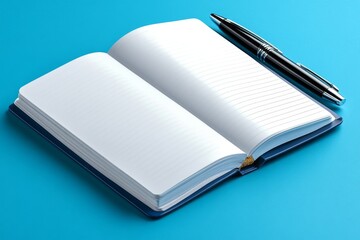 Poster - A simple illustration of a notebook and pen, open and ready for someone to take notes in a clean, minimalist style