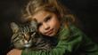 © ChimE - A joyful little girl shares a warm hug with a playful cat, capturing a moment of pure happiness and friendship.