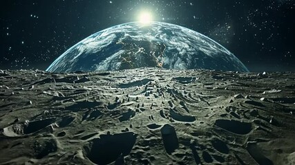 Wall Mural - lunar sunrise: earthrise from the moon's surface