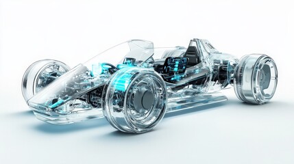 Wall Mural - a high-tech, futuristic car with a digital dashboard and transparent body panels, resting against a 