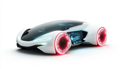 Wall Mural - a high-tech, futuristic car with glowing edges and a digital interface, resting on a clean white bac