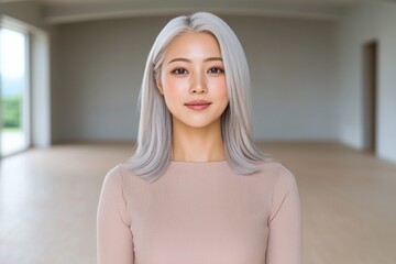 Canvas Print - portrait of a beautiful young asian woman with silver hair