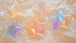 © chic designs - お祝いのデザインやクリエイティブなプロジェクトのための、しわくちゃの紙の背景に虹色の星の装飾