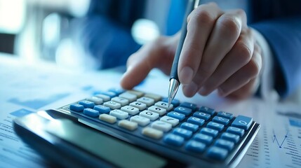 Fototapete - Business Professional Using Calculator for Financial Data Analysis : Generative AI
