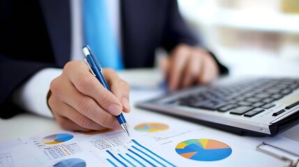 Poster - Business Professional Using Graph Reports Calculator Analyzing Financial Data Performance : Generative AI