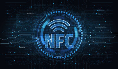 Wall Mural - NFC wireless pay mobile technology symbol digital concept 3d illustration